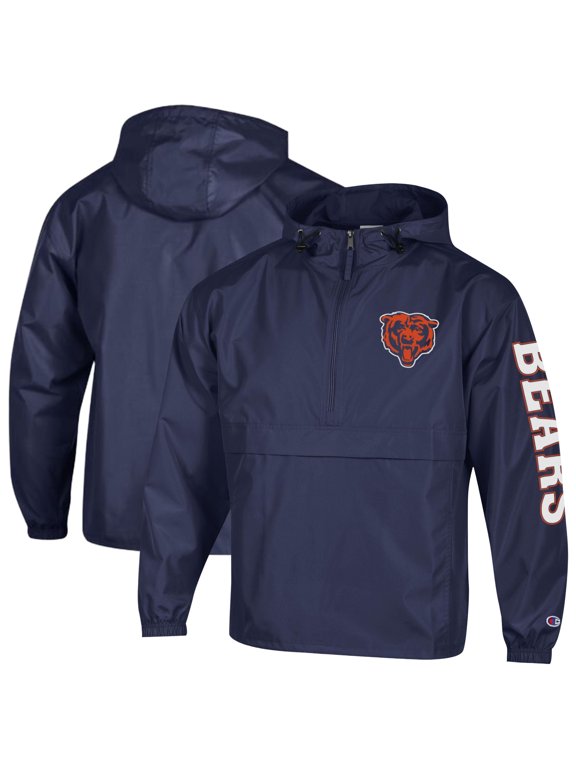 Men's Champion Navy Chicago Bears Packable Hooded Windbreaker Half-Zip Jacket