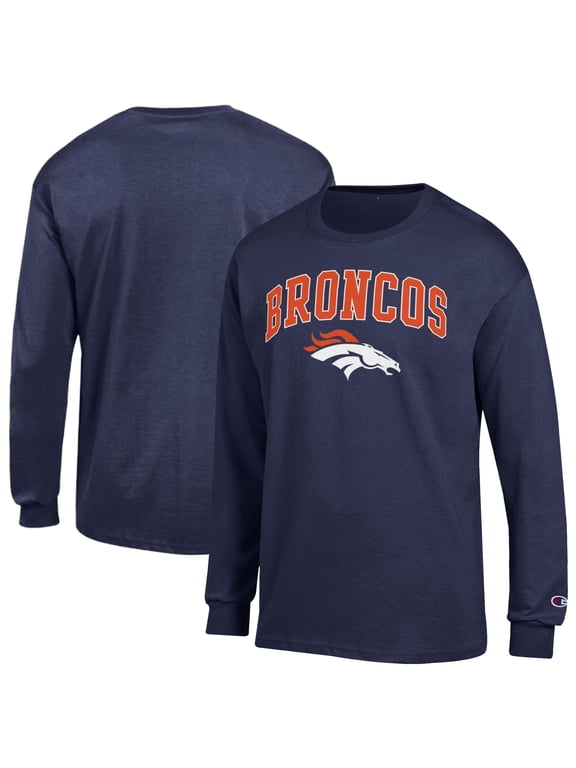 Men's Champion Navy Denver Broncos Arch Over Logo Long Sleeve T-Shirt
