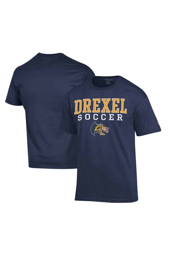 Men's Champion Navy Drexel Dragons Soccer Stack Logo Powerblend T-Shirt