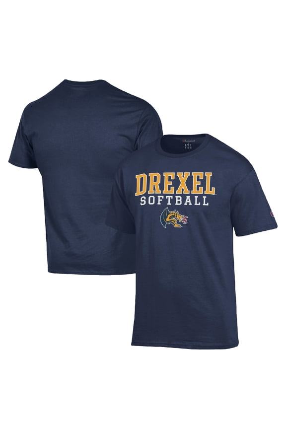 Men's Champion Navy Drexel Dragons Stack Logo Softball Powerblend T-Shirt