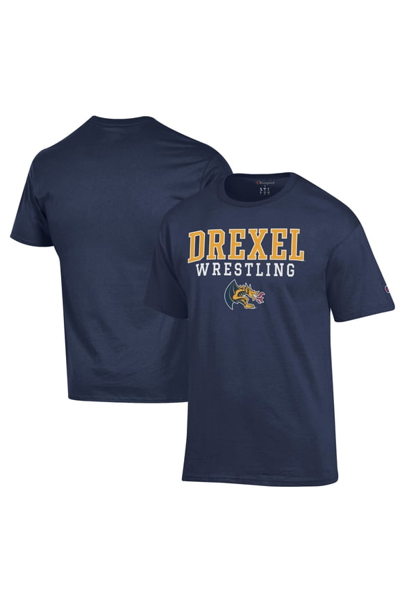 Men's Champion Navy Drexel Dragons Wrestling Stack Logo T-Shirt