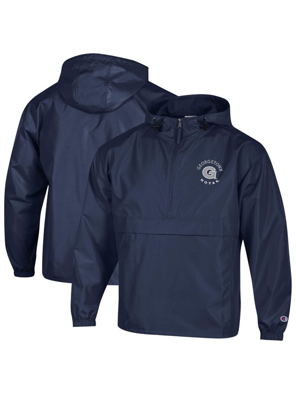 Men's Champion Navy Georgetown Hoyas Embroidered Half-Zip Hooded Packable Jacket