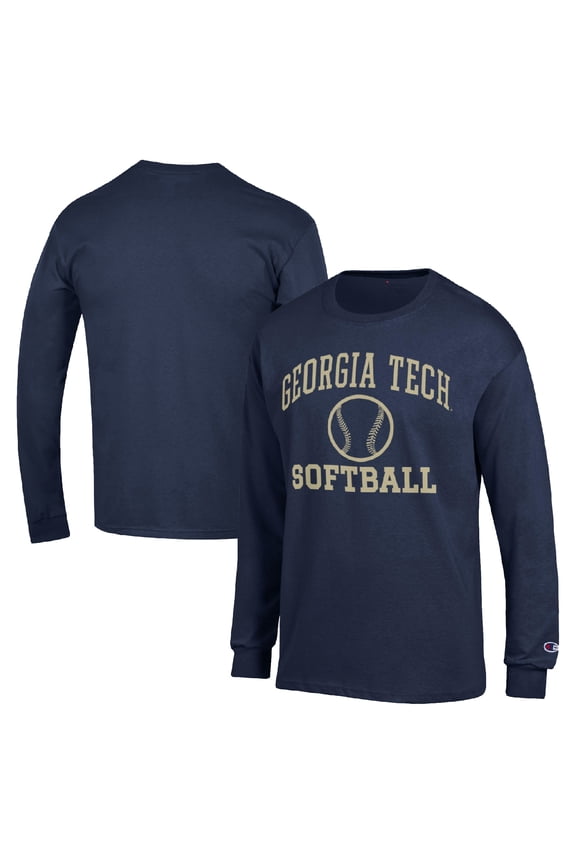 Men's Champion  Navy Georgia Tech Yellow Jackets Icon Softball Powerblend Long Sleeve T-Shirt