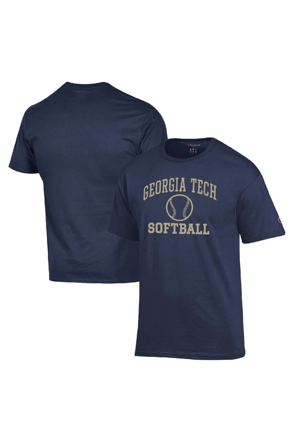 Men's Champion  Navy Georgia Tech Yellow Jackets Icon Softball Powerblend T-Shirt