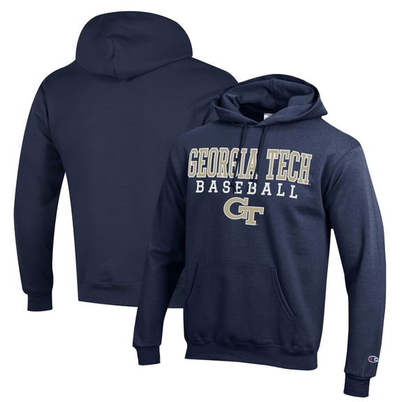 Men's Champion  Navy Georgia Tech Yellow Jackets Stack Baseball Powerblend Pullover Hoodie
