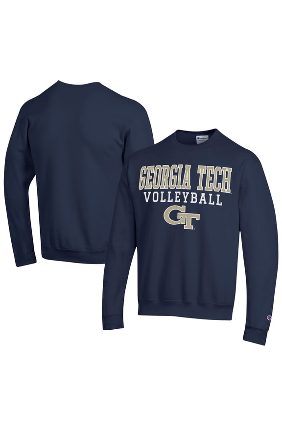 Men's Champion Navy Georgia Tech Yellow Jackets Stacked Logo Volleyball Eco Powerblend Pullover Sweatshirt