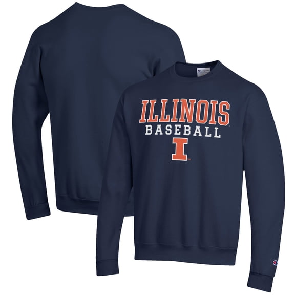 Men's Champion Navy Illinois Fighting Illini Baseball Stack Pullover Crewneck Sweatshirt