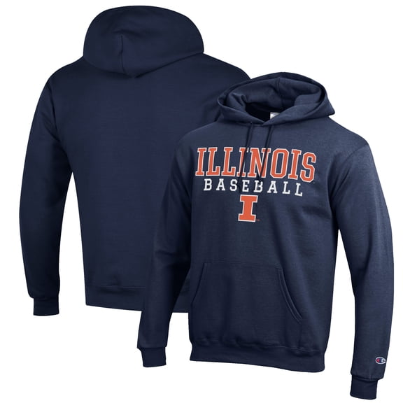 Men's Champion Navy Illinois Fighting Illini Baseball Stack Pullover Hoodie