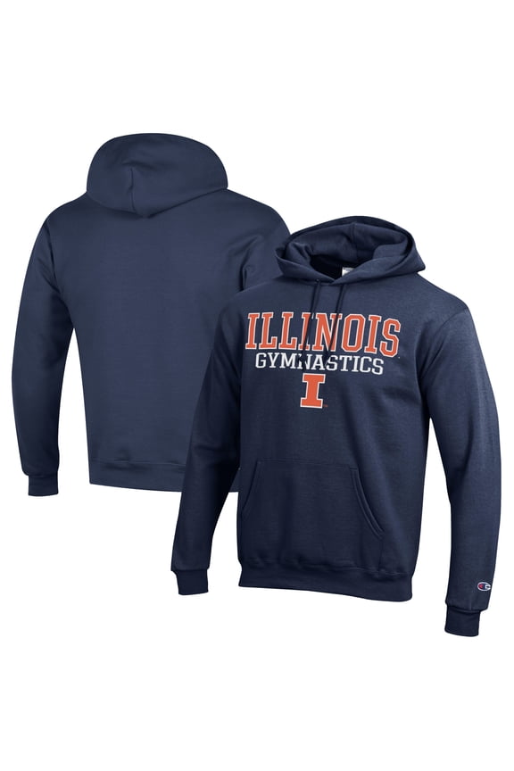 Men's Champion Navy Illinois Fighting Illini Gymnastics Stack Powerblend Pullover Hoodie