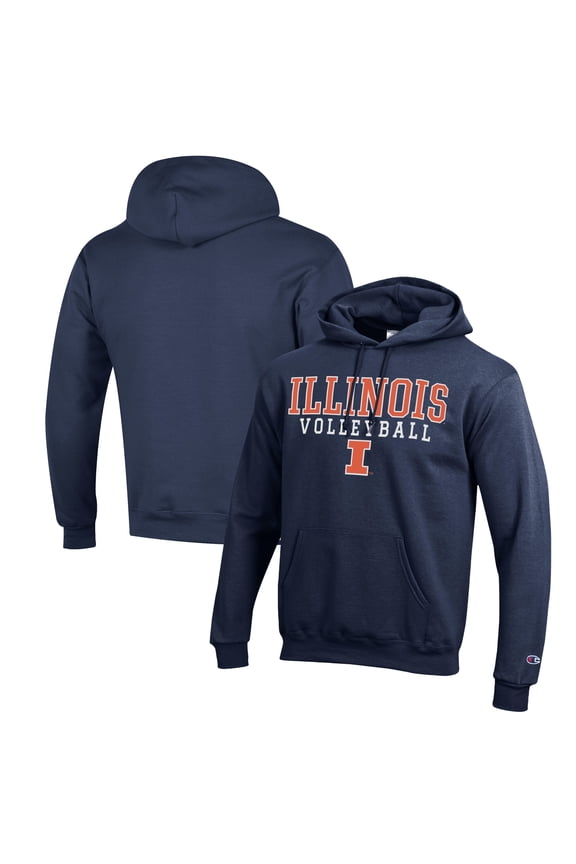 Men's Champion Navy Illinois Fighting Illini Stack Logo Volleyball Powerblend Pullover Hoodie