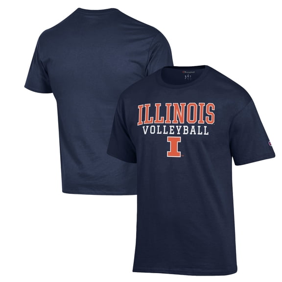 Men's Champion Navy Illinois Fighting Illini Stack Logo Volleyball Powerblend T-Shirt