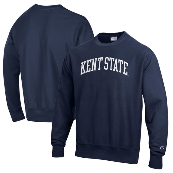 Men's Champion Navy Kent State Golden Flashes Reverse Weave Fleece Crewneck Sweatshirt