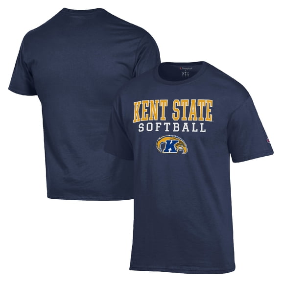 Men's Champion  Navy Kent State Golden Flashes Stack Logo Softball Powerblend T-Shirt