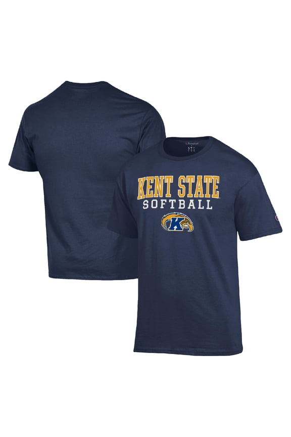Men's Champion Navy Kent State Golden Flashes Stack Logo Softball Powerblend T-Shirt