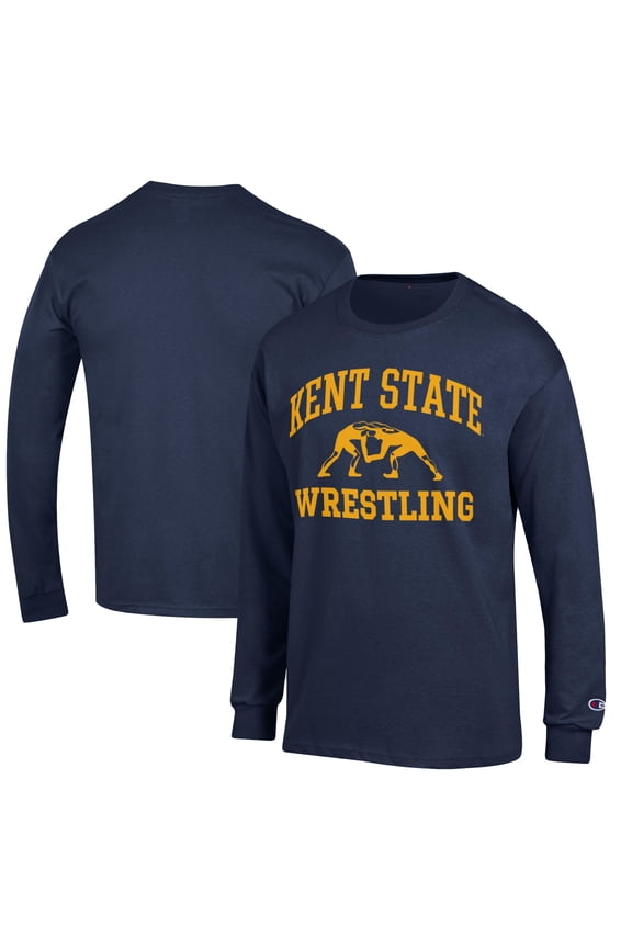 Men's Champion Navy Kent State Golden Flashes Wrestling Icon Long Sleeve T-Shirt