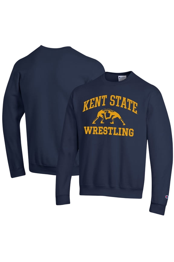 Men's Champion Navy Kent State Golden Flashes Wrestling Icon Powerblend Pullover Sweatshirt