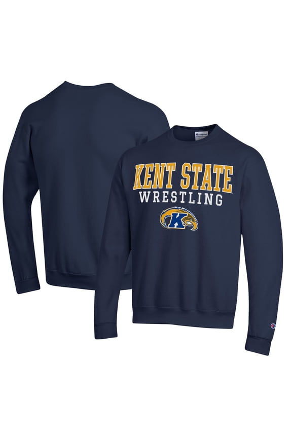 Men's Champion Navy Kent State Golden Flashes Wrestling Stack Logo Powerblend Pullover Sweatshirt