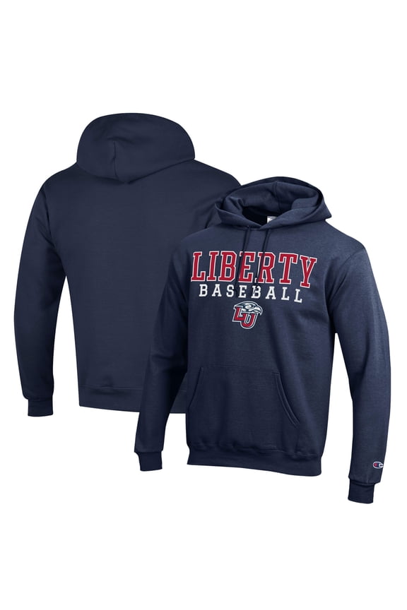 Men's Champion  Navy Liberty Flames Stack Baseball Powerblend Pullover Hoodie