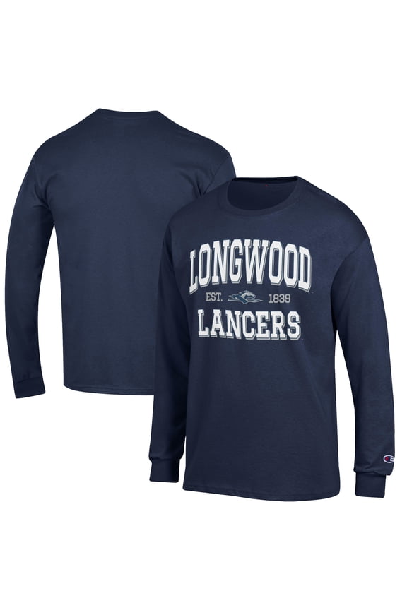 Men's Champion Navy Longwood Lancers Jersey Est. Date Long Sleeve T-Shirt