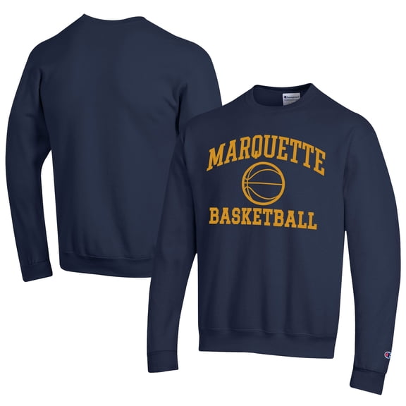 Men's Champion  Navy Marquette Golden Eagles Icon Logo Basketball Eco Powerblend Pullover Sweatshirt