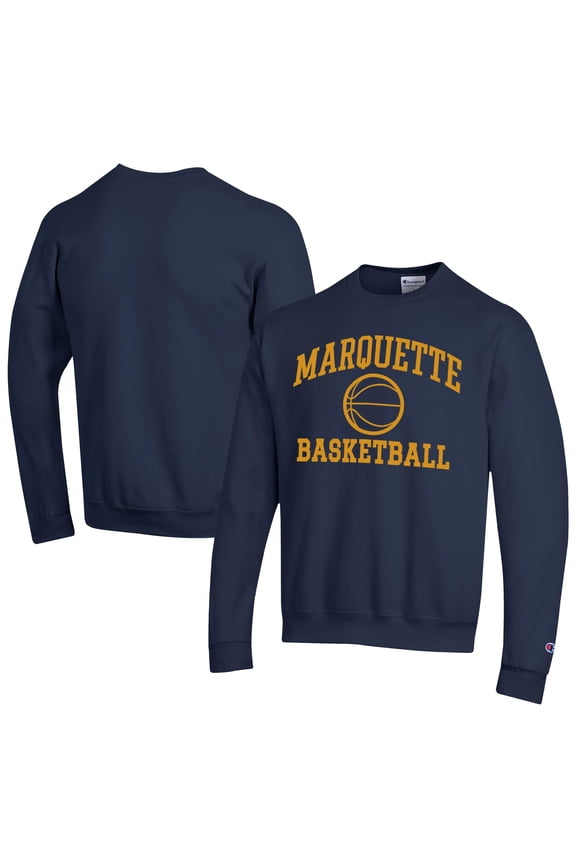 Men's Champion  Navy Marquette Golden Eagles Icon Logo Basketball Eco Powerblend Pullover Sweatshirt