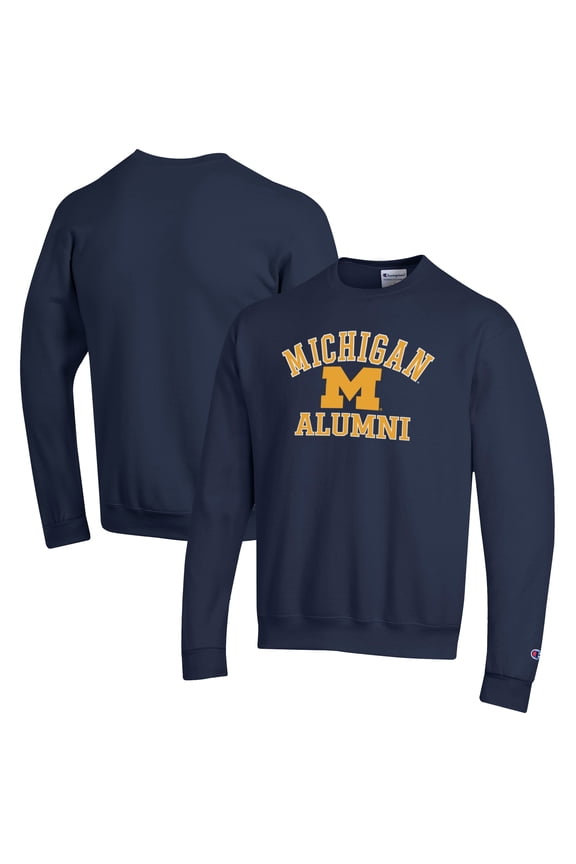 Men's Champion Navy Michigan Wolverines Alumni Logo Arch Pullover Sweatshirt
