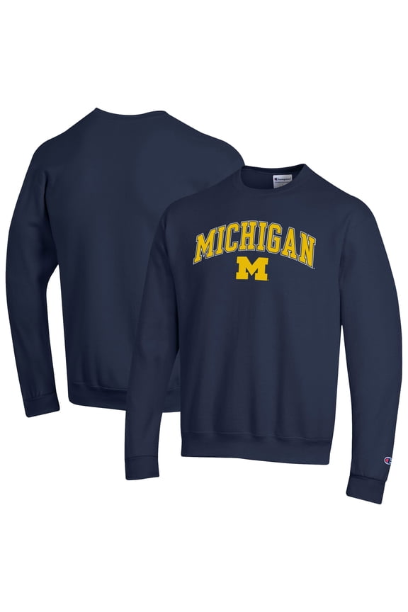 Men's-Champion  Navy Michigan Wolverines Arch Over Logo Pullover Sweatshirt
