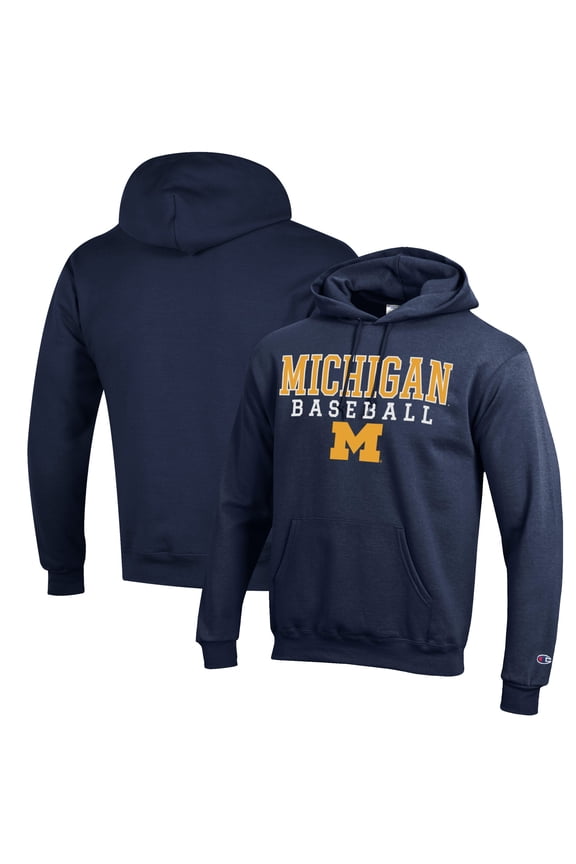 Men's Champion Navy Michigan Wolverines Baseball Stack Pullover Hoodie