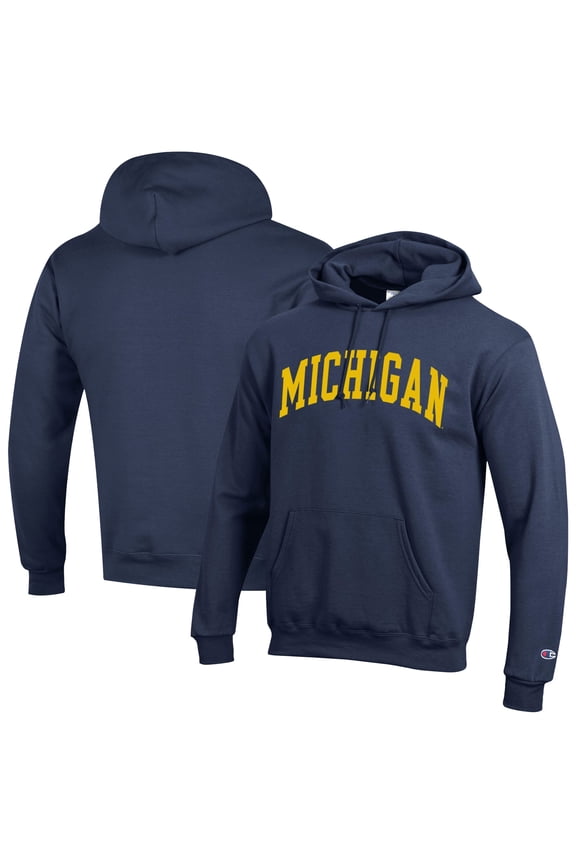 Men's Champion  Navy Michigan Wolverines Basic Arch Fleece Pullover Hoodie