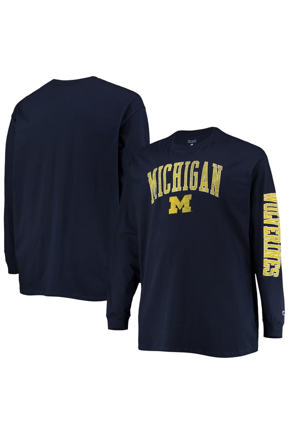 Men's Champion Navy Michigan Wolverines Big & Tall 2-Hit Long Sleeve T-Shirt