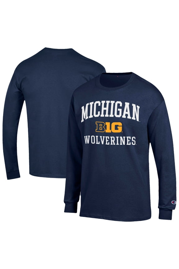 Men's Champion Navy Michigan Wolverines Big Ten Long Sleeve T-Shirt