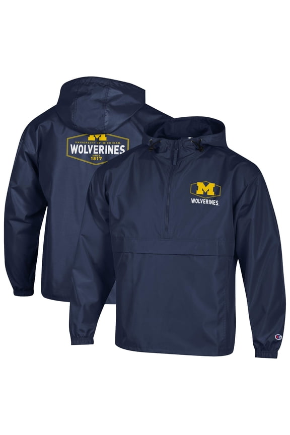 Men's Champion Navy Michigan Wolverines Delay Packable Half-Zip Jacket