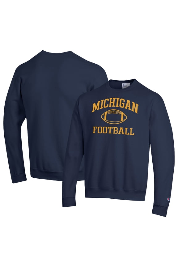 Men's Champion Navy Michigan Wolverines Football Icon Pullover Sweatshirt