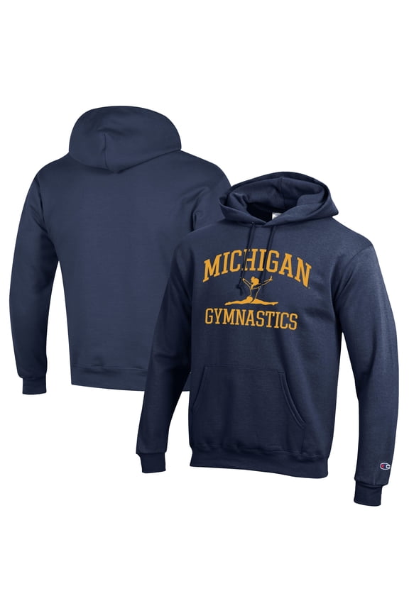 Men's Champion  Navy Michigan Wolverines Gymnastics Icon Powerblend Pullover Hoodie