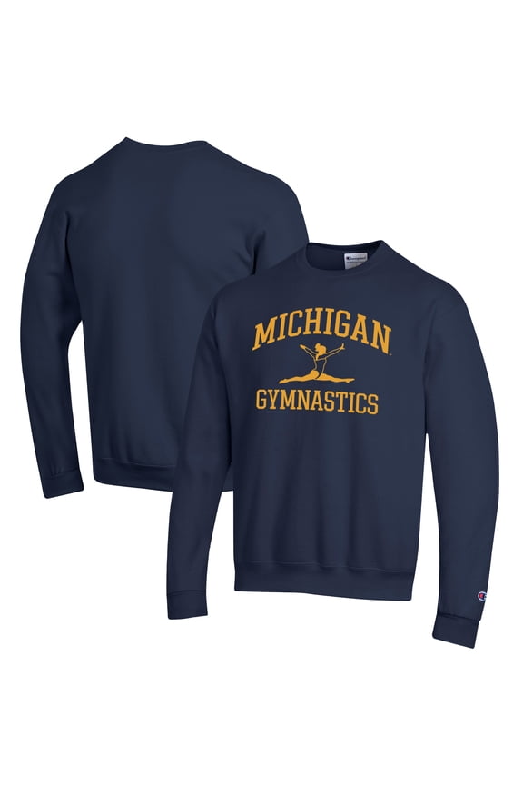 Men's Champion  Navy Michigan Wolverines Gymnastics Icon Powerblend Pullover Sweatshirt