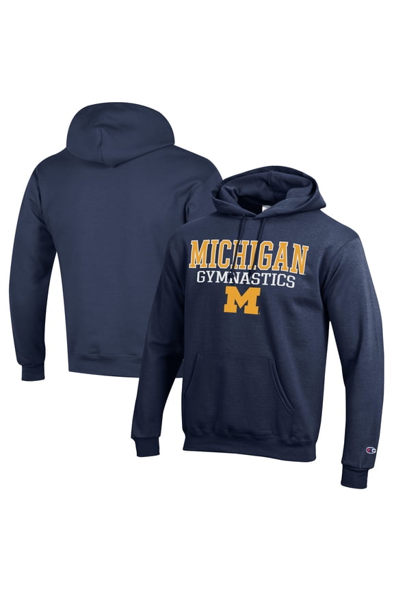 Men's Champion Navy Michigan Wolverines Gymnastics Stack Powerblend Pullover Hoodie
