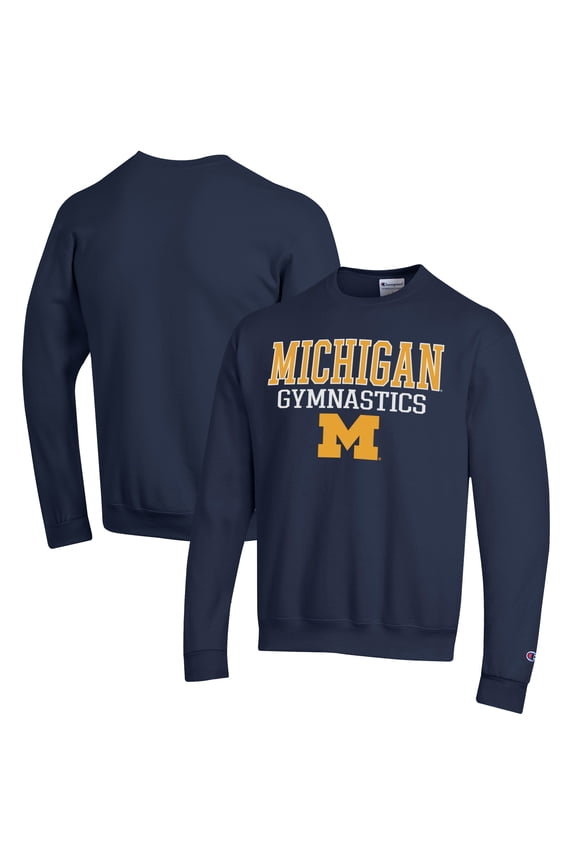 Men's Champion  Navy Michigan Wolverines Gymnastics Stack Powerblend Pullover Sweatshirt