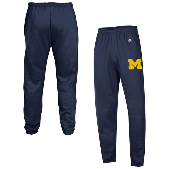 Men's Champion  Navy Michigan Wolverines Powerblend Banded Fleece Sweatpants