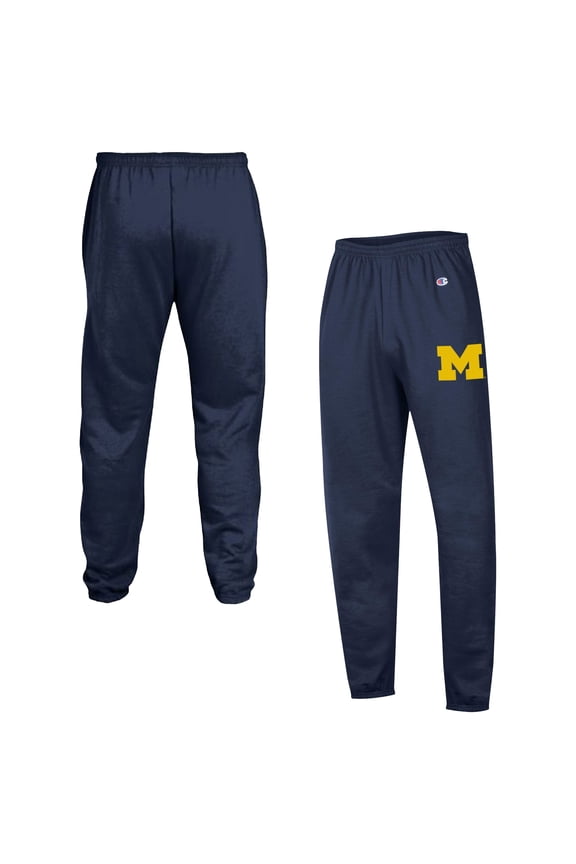 Men's Champion  Navy Michigan Wolverines Powerblend Banded Fleece Sweatpants