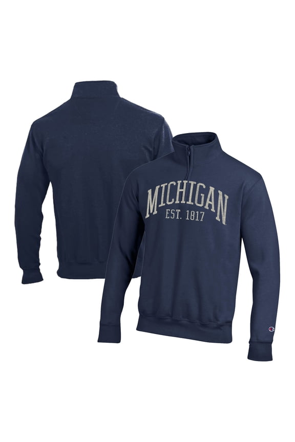 Men's Champion  Navy Michigan Wolverines Powerblend Quarter-Zip Pullover
