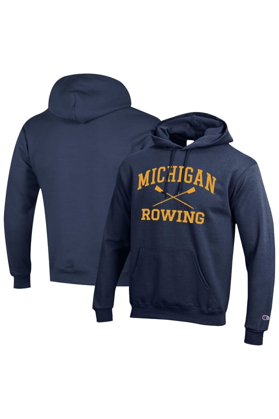 Men's Champion Navy Michigan Wolverines Rowing Eco Powerblend Pullover Hoodie
