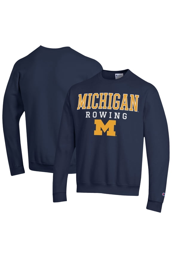 Men's Champion Navy Michigan Wolverines Rowing Eco Powerblend Pullover Sweatshirt
