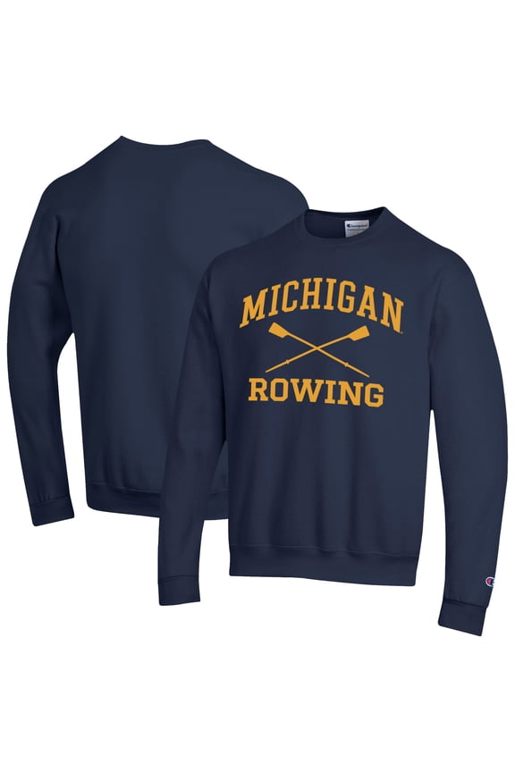 Men's Champion Navy Michigan Wolverines Rowing Eco Powerblend Pullover Sweatshirt