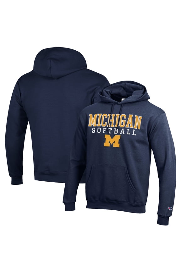 Men's Champion Navy Michigan Wolverines Softball Stack Pullover Hoodie