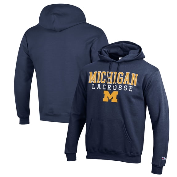 Men's Champion Navy Michigan Wolverines Stack Logo Lacrosse Powerblend Pullover Hoodie
