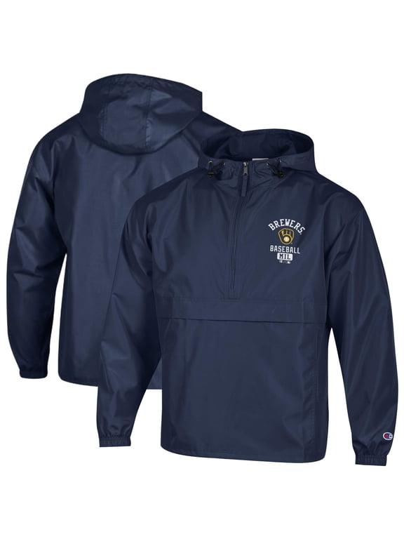 Men's Champion Navy Milwaukee Brewers Packable Windbreaker Half-Zip Jacket