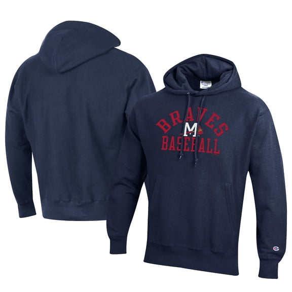Men's Champion Navy Mississippi Braves Baseball Reverse Weave Pullover Hoodie