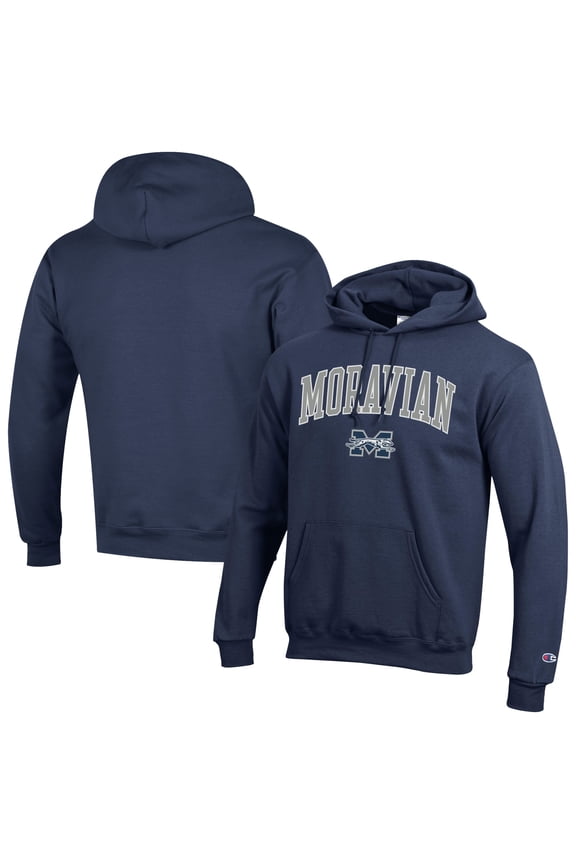 Men's Champion Navy Moravian Greyhounds  Campus Eco Powerblend Hoodie