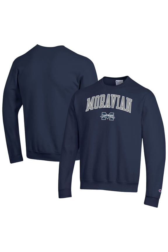 Men's Champion Navy Moravian Greyhounds  Campus Eco Powerblend Sweatshirt