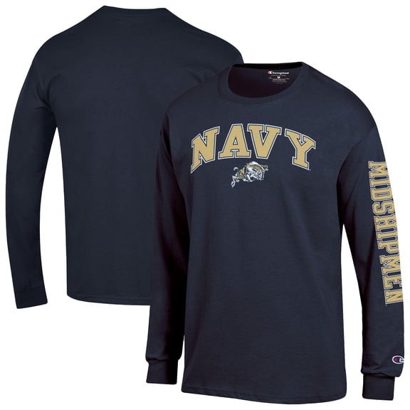 Men's Champion  Navy Navy Midshipmen Arch Over Logo 2-Hit Long Sleeve T-Shirt